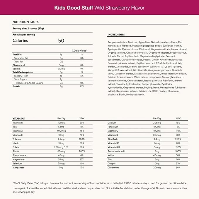 Nuzest - Kids Good Stuff - Vegan Smoothie Mix - Wild Strawberry - Multivitamin Nutritional Supplement Protein Shake - Dairy Free - Supporting Growth and Development - 0.5 Oz (1 Serving)