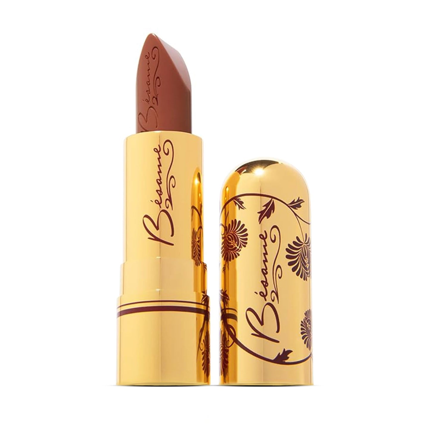 BESAME Chocolate Kiss Lipstick 1960, Warm, Earthy Brown-Red, Long-Lasting, Satin Finish Lip Color With Moisturizing Vitamin E, Looks Great With Red Hair, Green Eyes & Sunkissed Skin