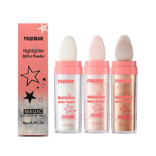 3 Color Glitter Powder Highlighter Makeup,Body Brightens The Natural Three-Dimensional Face Blusher Patting Glitter Powder Highl