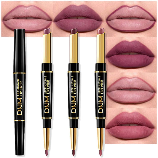 Evpct 3Pcs More Mauve Berry Blush Lip Liner And Lipstick Set For Women, Dnm Matte 24 Hour Lipstick Pen And With Lip Liner Pencil