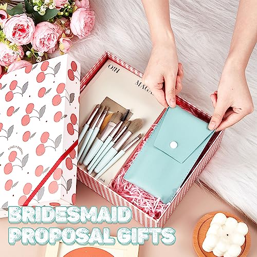 Gerrii 6 Sets Travel Makeup Brush Set Brushes Bag Bridesmaid Gift Synthetic Fiber Face Make up Brushes Angled Blush Brush for Wedding Bridal Shower Favors Bachelorette Party Gift (Light Blue)