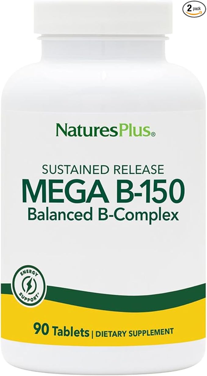 Natures Plus Mega B-150 (90 Tablets, Pack of 2) - Balanced B-Complex - Sustained Release Formula - Vegetarian, Gluten Free - 180 Total Servings