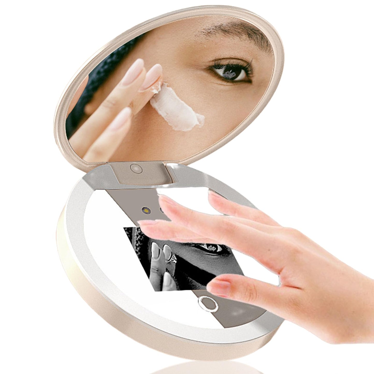 Diyeeni Compact Mirror With Uv Camera For Sunscreen Test, Travel Lighted Makeup Mirror, 2X Magnification, Portable 2 Sided Pocke