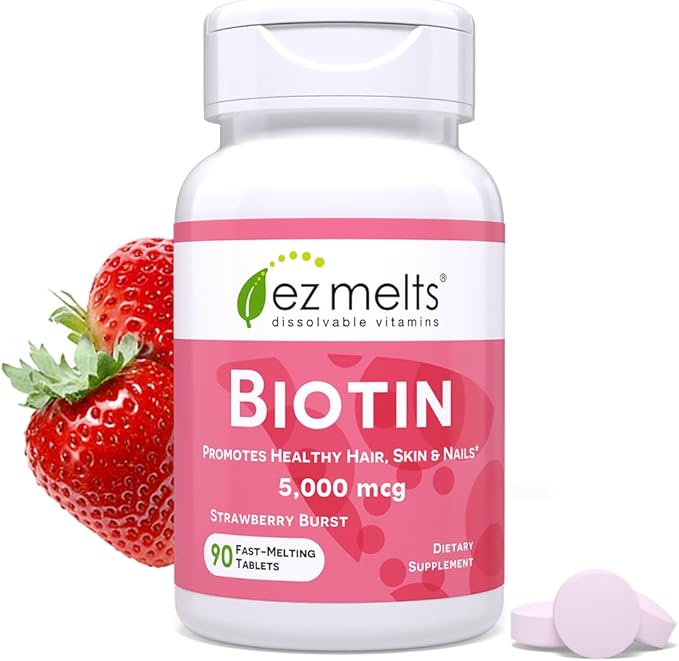 EZ Melts Dissolvable Biotin 5,000 mcg, Hair, Skin & Nail Support, Sugar-Free, 3-Month Supply