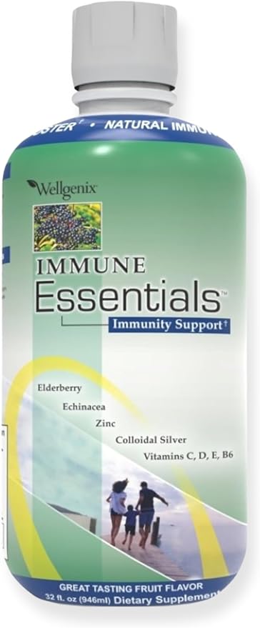 Wellgenix Immune Essentials – 12 in 1 Natural Immune System Support Supplement - Liquid Nutritional Multivitamin - Boosts Immune System and Overall Health For Kids & Adults - Fruit Punch Flavor 32 oz