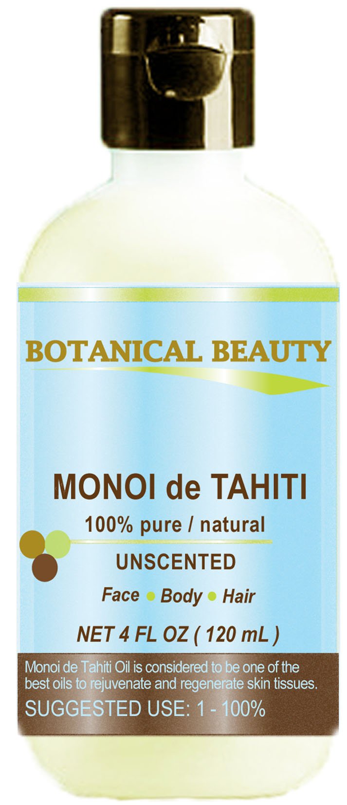 Monoi De Tahiti Oil 100% Pure Natural Cold Pressed Undiluted Virgin Unscented For Face, Hair and Body. 4 fl.oz.- 120 ml by Botan
