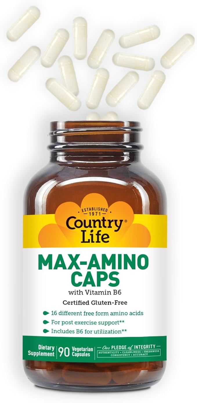 Country Life Maxi-Amino with 16 Free Form Amino Acids, 90 Vegetarian Capsules, Certified Gluten Free, Certified Vegetarian
