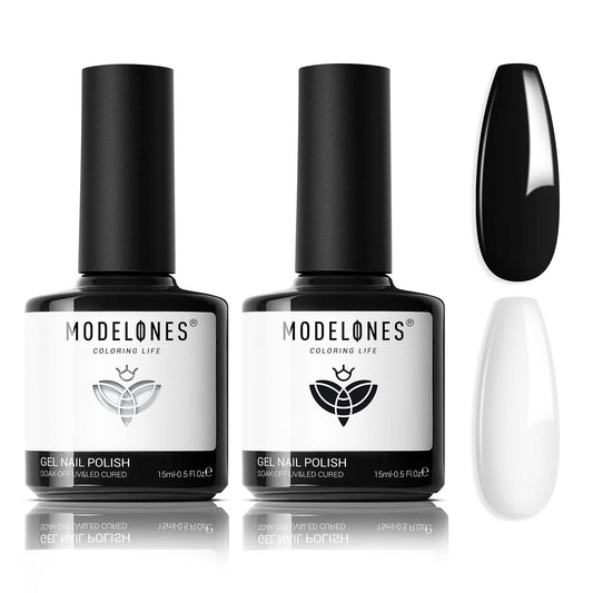Modelones Gel Nail Polish Set, 2 Pcs 15 Ml Black And White Gel Polish White Gel Nail Polish Soak Off Led Gel Polish Spring Nails