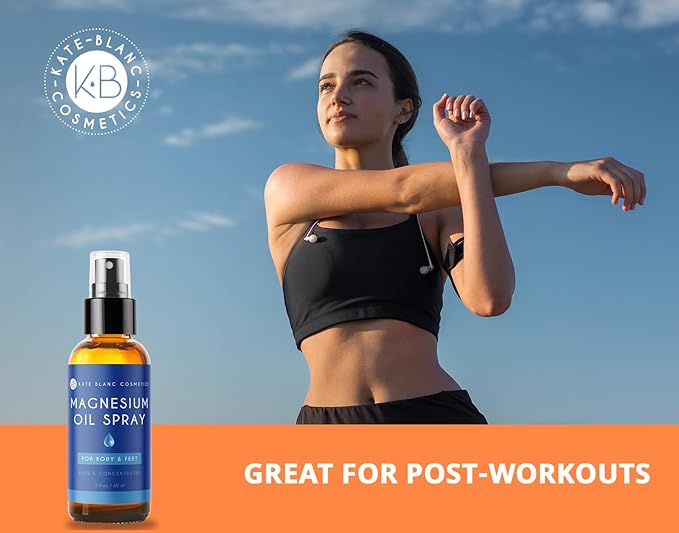 Kate Blanc Cosmetics Pure Magnesium Oil Spray for Body & Feet. Topical Magnesium Foot Spray, Concentrated Liquid (2oz, Natural)