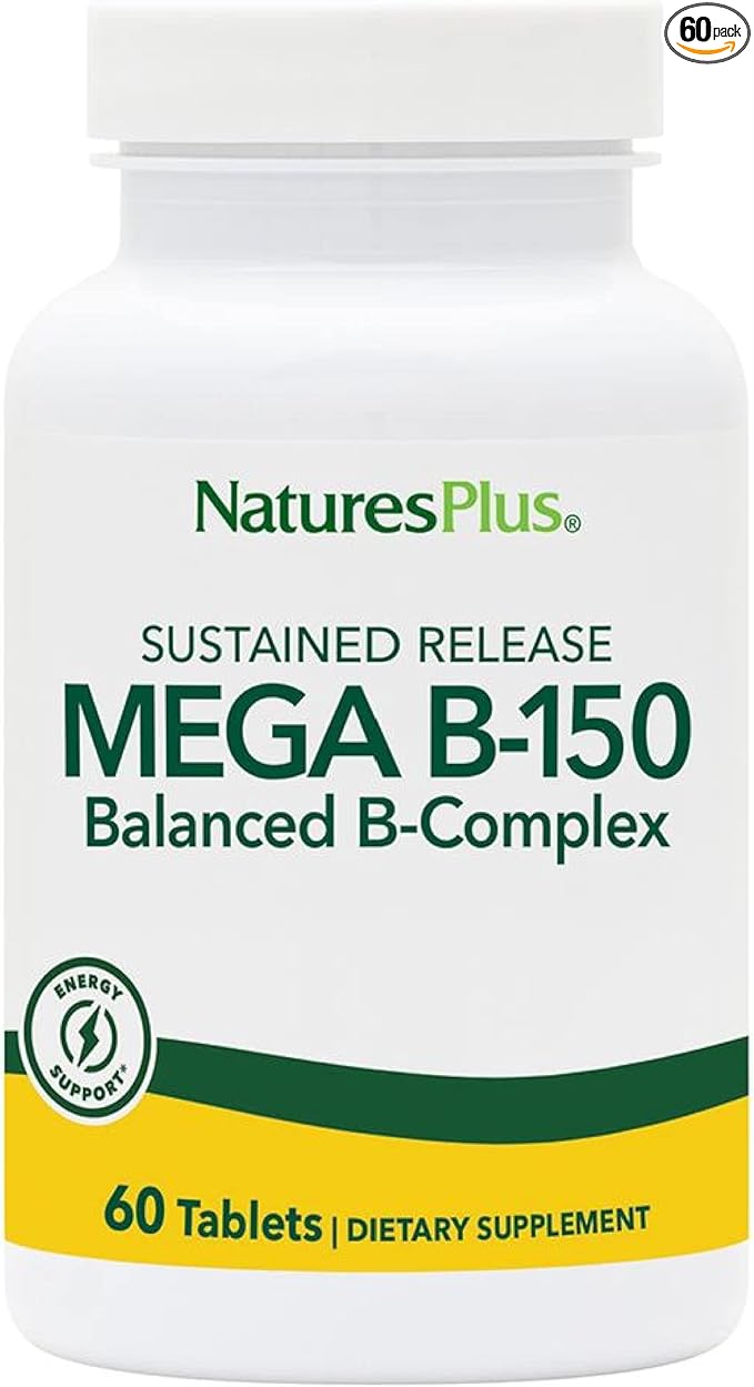 Natures Plus Mega B150 Complex, Sustained Release - 60 Vegetarian Tablets - Maximum Potency B Complex Vitamin Supplement - Gluten-Free - 60 Servings