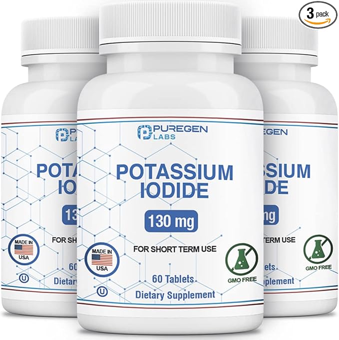Potassium Iodide Tablets 130 mg EXP 07/2025, Kosher Iodine Tablets, Thyroid Support – 3 Pack | 180 Tablets Total