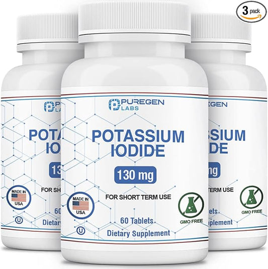 Potassium Iodide Tablets 130 mg EXP 07/2025, Kosher Iodine Tablets, Thyroid Support – 3 Pack | 180 Tablets Total