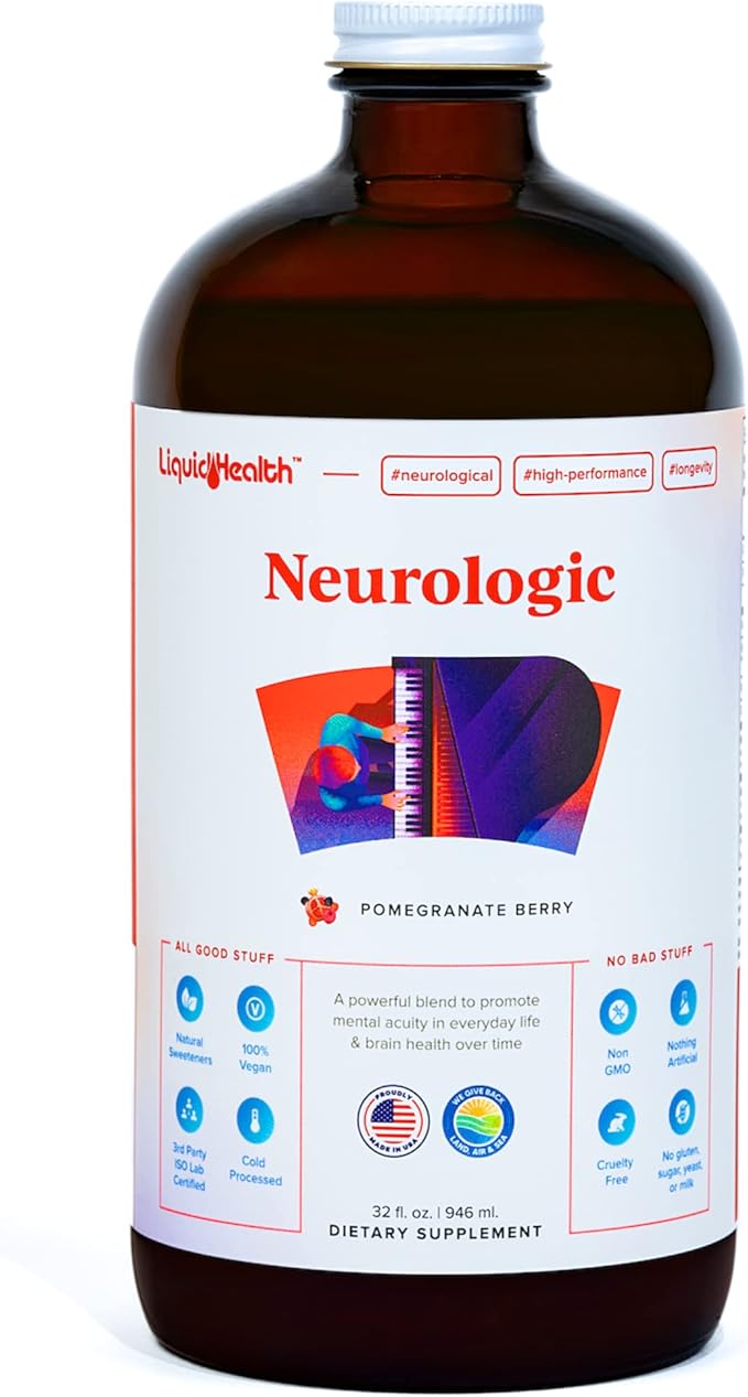 LIQUIDHEALTH Neurologic Nootropic Focus Supplement & Organic Methyl B12 5000mcg Vitamin Drops with Tart Cherry Juice for Immune Support, Improved Memory & Concentration, Natural Energy, Overall Health