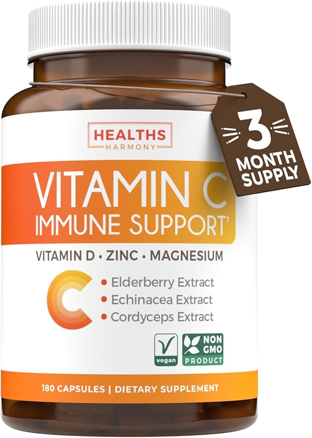 Vitamin C Immune Support Supplement - Immunity Boost Blend with Elderberry Vitamin C and Zinc for Daily & Seasonal Support - Immunity Supplement with Magnesium Zinc Vitamin D (3 Months Supply)