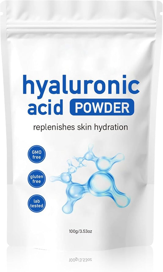 Hyaluronic Acid Powder for Skin Care, Vegan Cosmetic Grade, Water Soluble Hydrating Ingredient for DIY Facial Serum & Skin Moisture