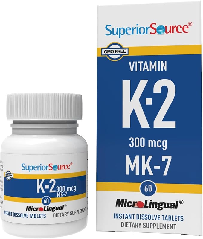 Superior Source Vitamin K2 MK-7 (Menaquinone-7) 300 mcg - Bone Strength & Health Support Supplement - Aids Healthy Heart Function - Bariatric-Friendly - 60 Sublingual Dissolving Tablets