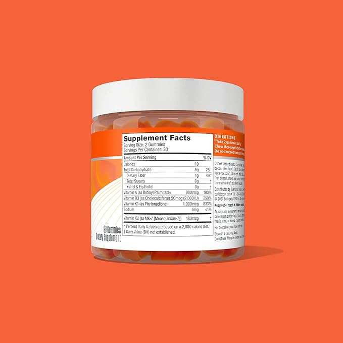 Bulletproof Vitamins A+D+K, 60 Sugar-Free Gummies, Strawberry Orange Flavor |Turmeric Sugar-Free Gummies, 60 Count, Peach Ginger