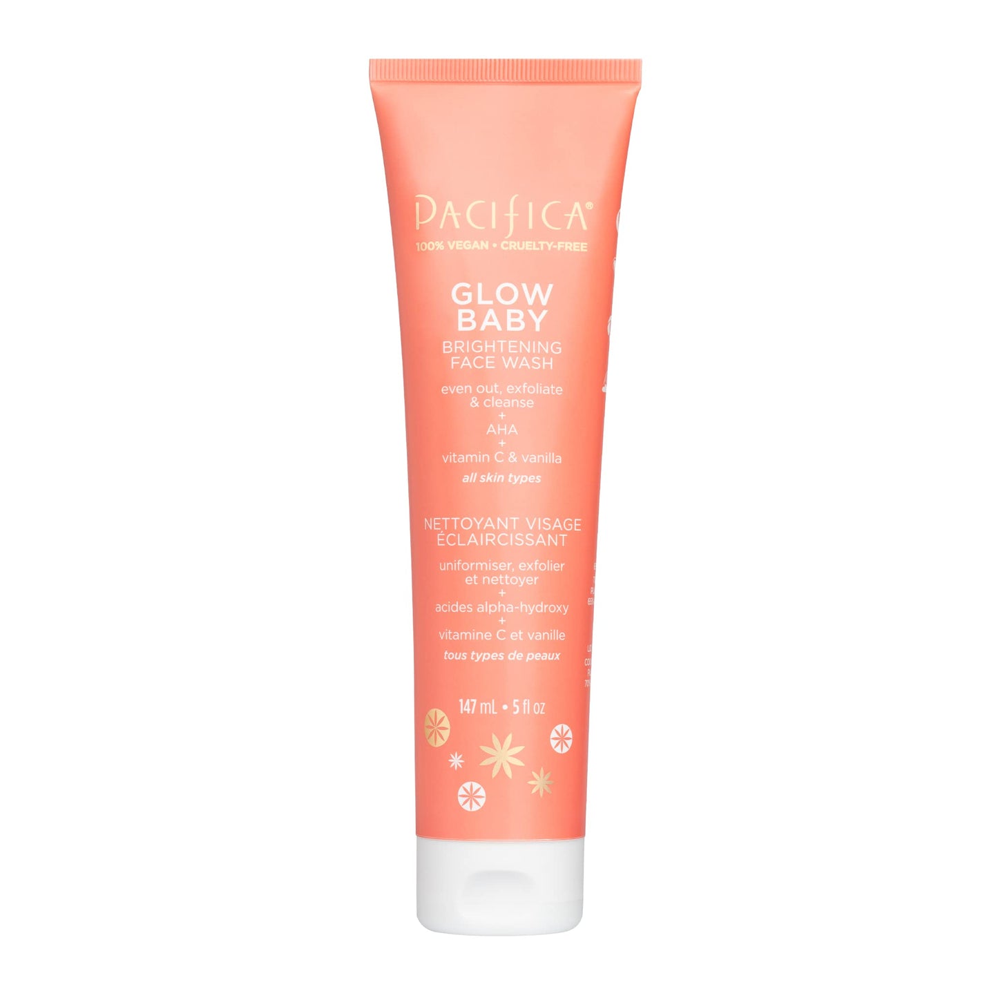 Pacifica Beauty Glow Daily Face Cleanser, Exfoliating, Vitamin C, Aha, Vanilla, For All Skin Types, Sulfate And Paraben Free, Ve