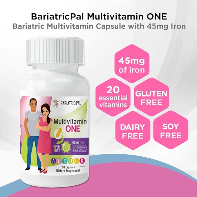 BariatricPal 90-Day Bariatric Vitamin Bundle (Multivitamin ONE 1 per Day! Capsule with 45mg Iron and Calcium Citrate Soft Chews 500mg with Probiotics - Blue Raspberry)