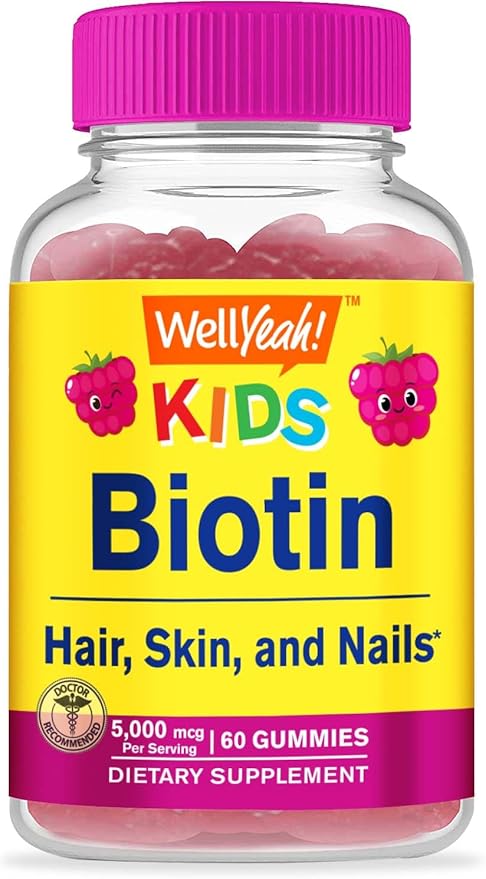 Biotin Gummies for Kids 5000 mcg - Supports Hair Growth, Skin Health, and Nails - Natural Sourced Flavors - GMO Free, Gluten Free - Gummy for Boys and Girls - 60 Count