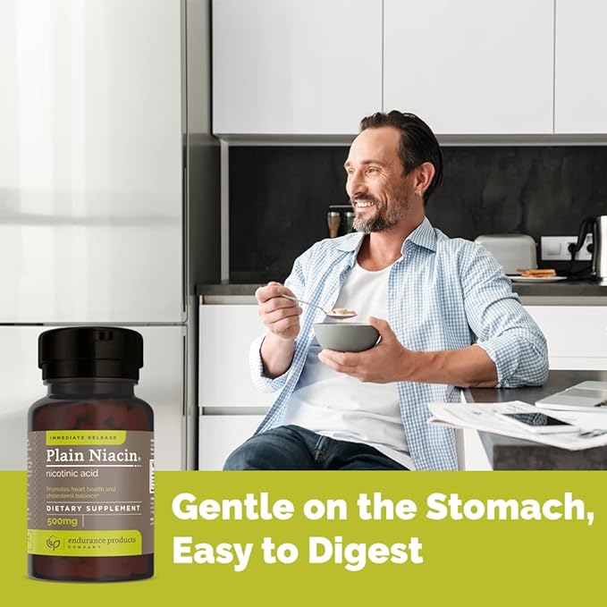 Endur B3 Plain Niacin - 500mg Immediate Release Vitamin B-3 with Flush - Nicotinic Acid 100 Tab-Phytosterols 450mg IR 60 Tabs