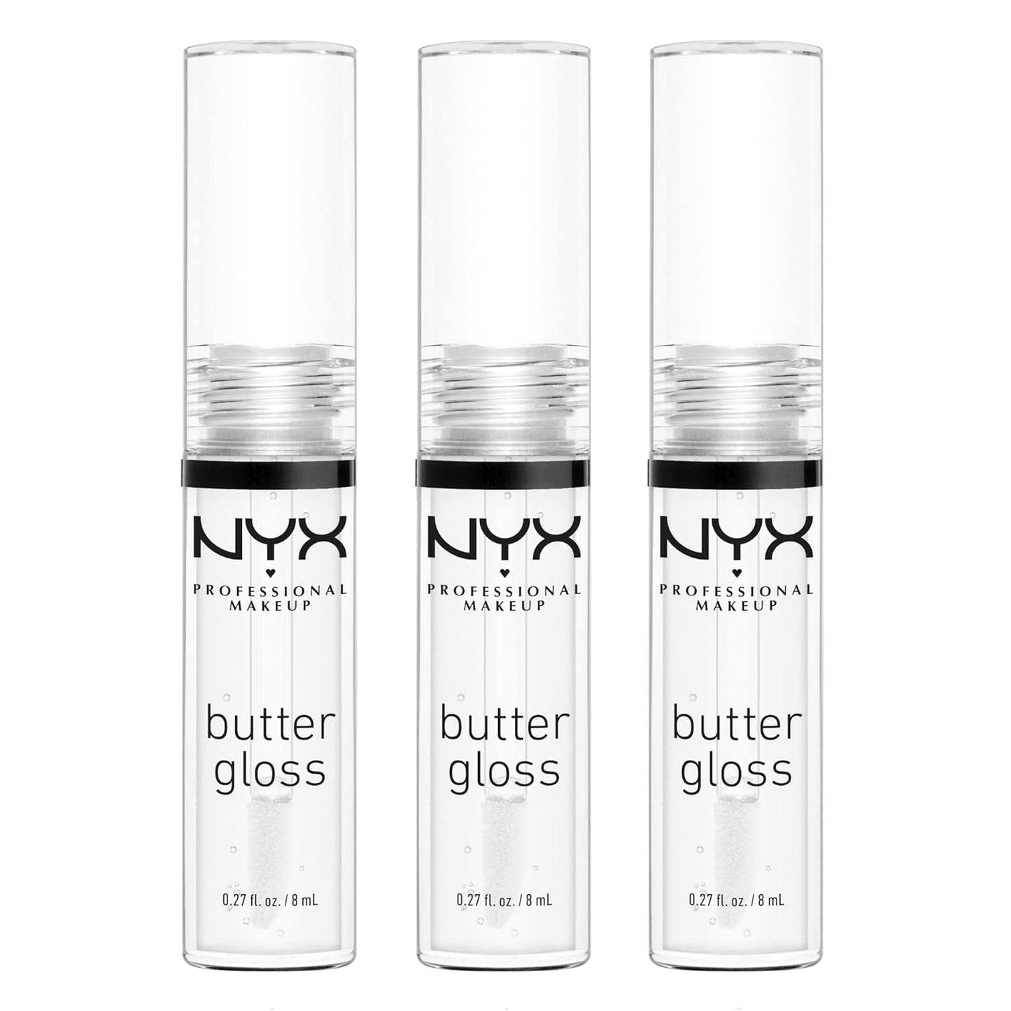 NYX Butter Gloss | Non-Sticky Lip Gloss - Sugar Glass (Clear) | Pack of 3