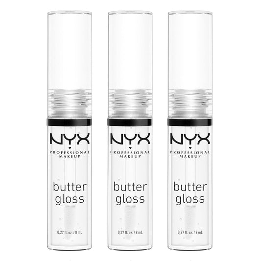 NYX Butter Gloss | Non-Sticky Lip Gloss - Sugar Glass (Clear) | Pack of 3