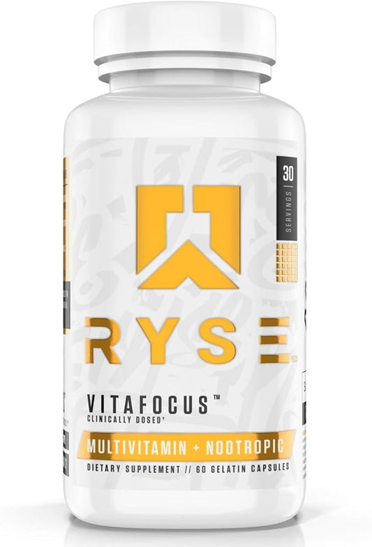 RYSE VitaFocus Brain & Body Supplement - Multivitamin & Nootropic - 13 Essential Vitamins, 8 Essential Minerals, and Cognizin for Cognitive Function, Focus, and Brain Support - 60 Capsules
