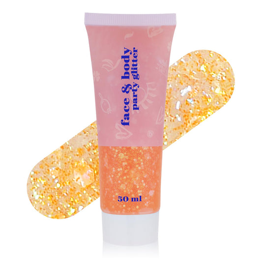 MEICOLY Orange Body Glitter,Sparkling Face Glitter Gel,Mermaid Sequins Face Paint Glitter Autumn Makeup,Eye Hair Chunky Festival Rave Accessories Makeup,Party Body Glitter Gel for Women Kids,50ml