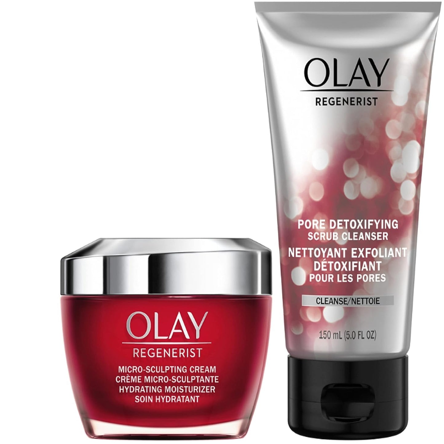 Olay Face Wash Regenerist Advanced Anti-Aging Pore Scrub Cleanser (5.0 Oz) And Micro-Sculpting Face Moisturizer Cream (1.7 Oz) S