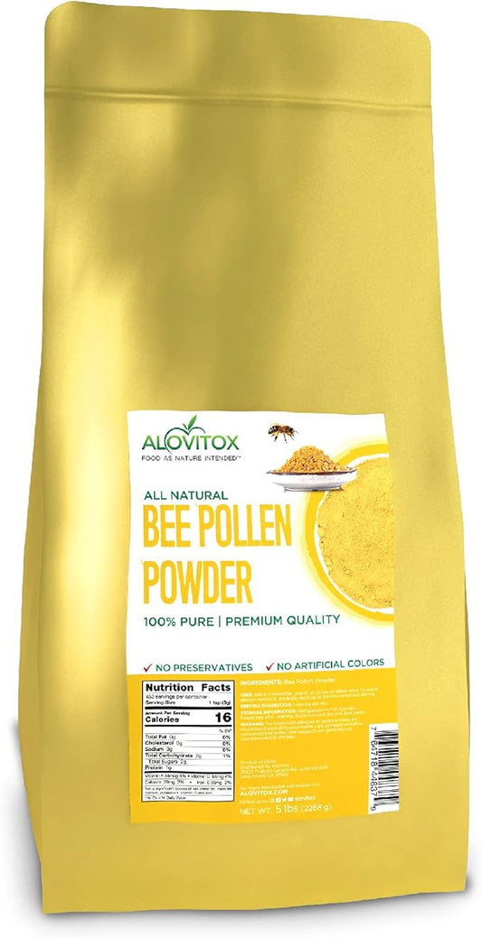 Alovitox Bee Pollen Powder 5lb | 100% Pure, Fresh Natural Raw Bee Pollen | Superfood Packed Bee Pollen with Antioxidant, Protein, Vitamins B6, B12, C, a & More | Bee Friendly & Gluten Free, Non-GMO