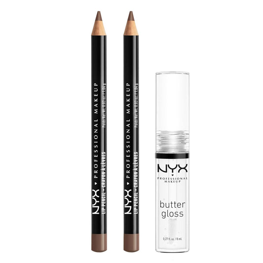 NYX Slim Lip Pencil & Butter Gloss Bundle | Espresso & Sugar Glass | 3-Pack