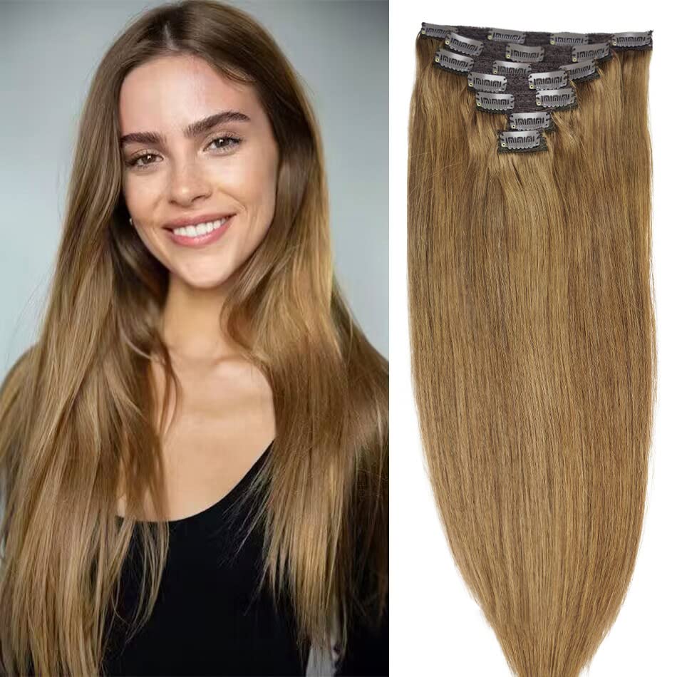 22'' Clip In Human Hair Extensions Full Head 200G 10 Pieces 22 Clips Light Brown Double Weft Brazilian Real Remy Hair Extensions