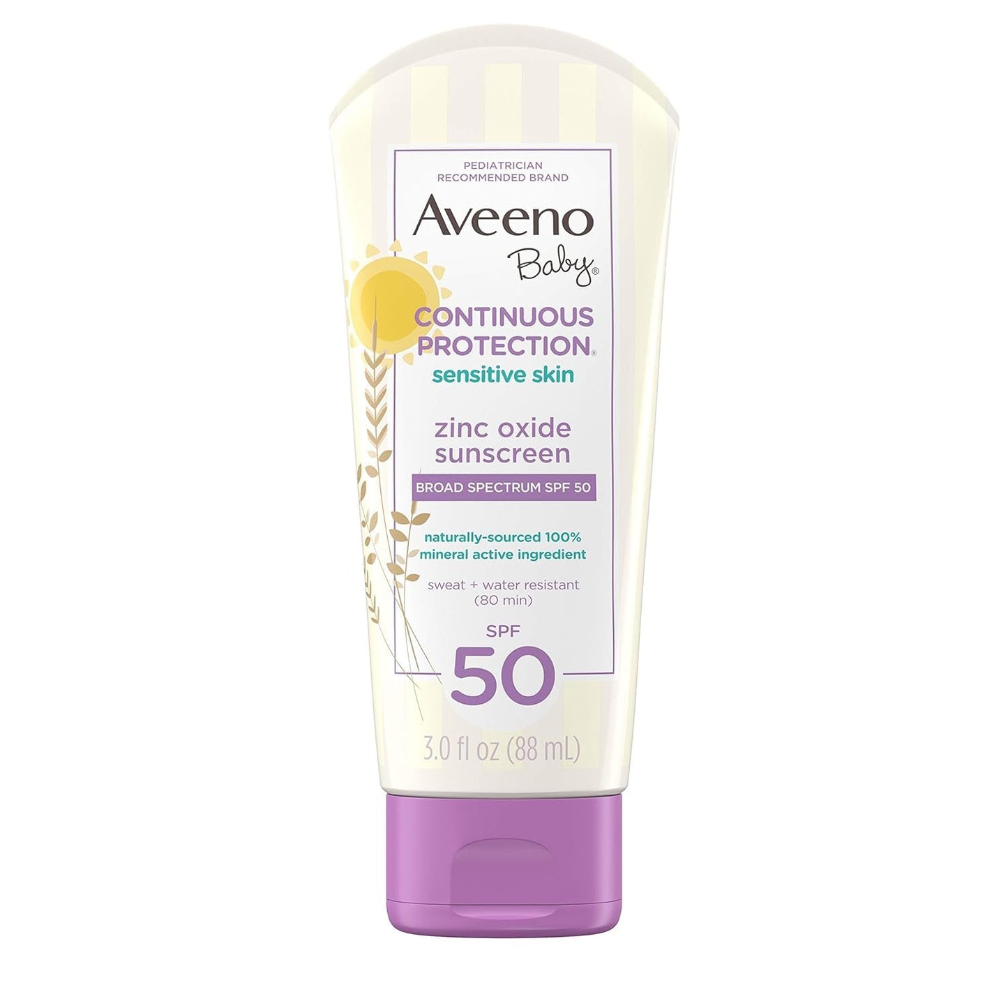 Aveeno Baby Continuous Protection Sensitive Skin Lotion Zinc Oxide Sunscreen Spf 50 3 Oz