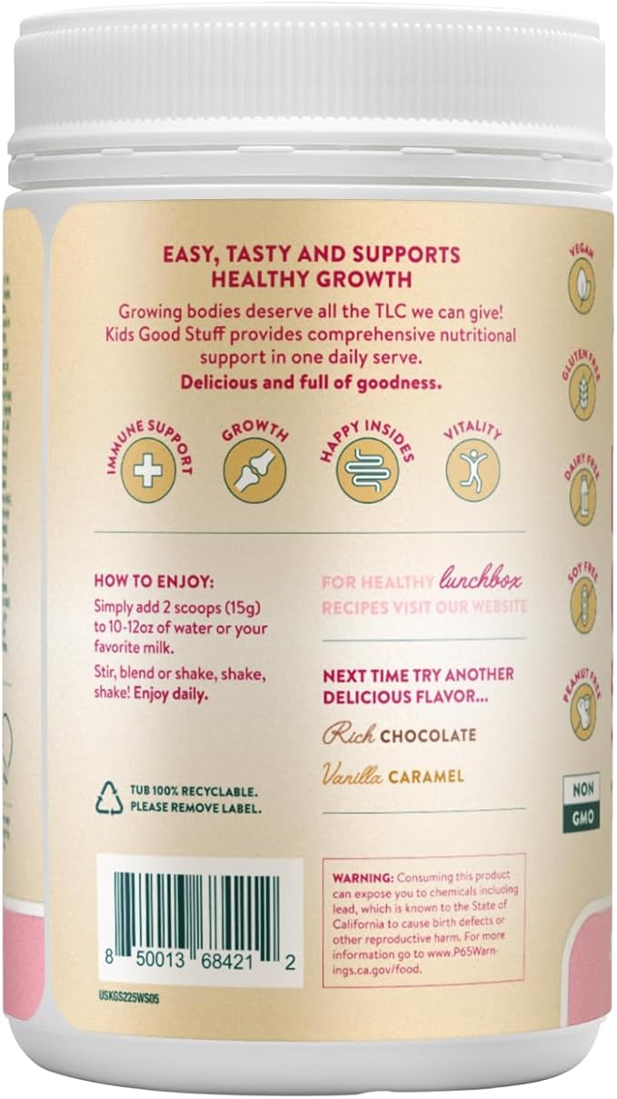 Nuzest - Kids Good Stuff - Vegan Smoothie Mix - Wild Strawberry - Multivitamin Nutritional Supplement Protein Shake - Dairy Free - Supporting Growth and Development - 225g/ 7.9 oz (15 Servings)