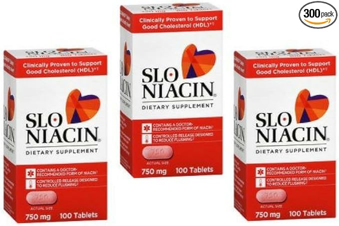 SLO-NIACIN Dietary Supplement Once Daily with 750 mg Niacin Vitamin B from Nicotinic Acid for High Absorption 100 Tablets per Bottle 3 pack