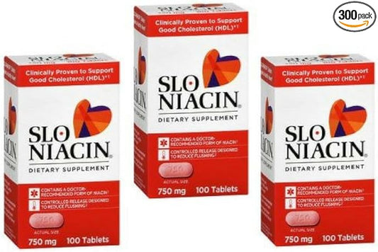 SLO-NIACIN Dietary Supplement Once Daily with 750 mg Niacin Vitamin B from Nicotinic Acid for High Absorption 100 Tablets per Bottle 3 pack