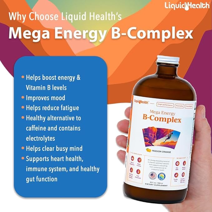 LIQUIDHEALTH Complete Multiple & Mega Energy B-Complex Daily Liquid Vitamins Bundle for Adults - Immune System Support, Increase Energy, Gut & Heart Health - Whole Foods, Vegan, Non-GMO, Made in USA