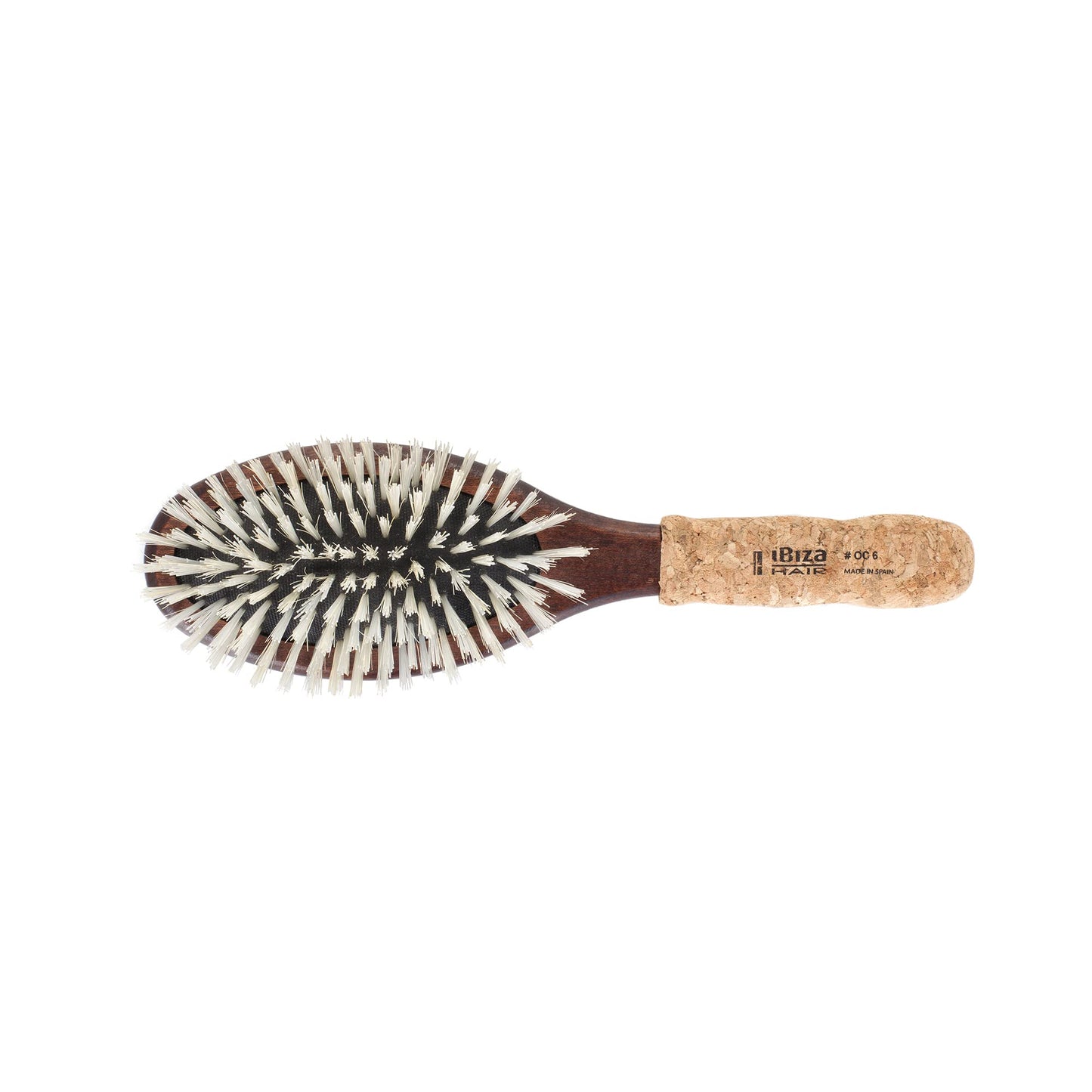 Ibiza Hair Professional Oval Boar Hair Flat Brush (OC6) with Reinforced Boar & Nylon Bristles & Cork Handle, Create Shiny Looks,