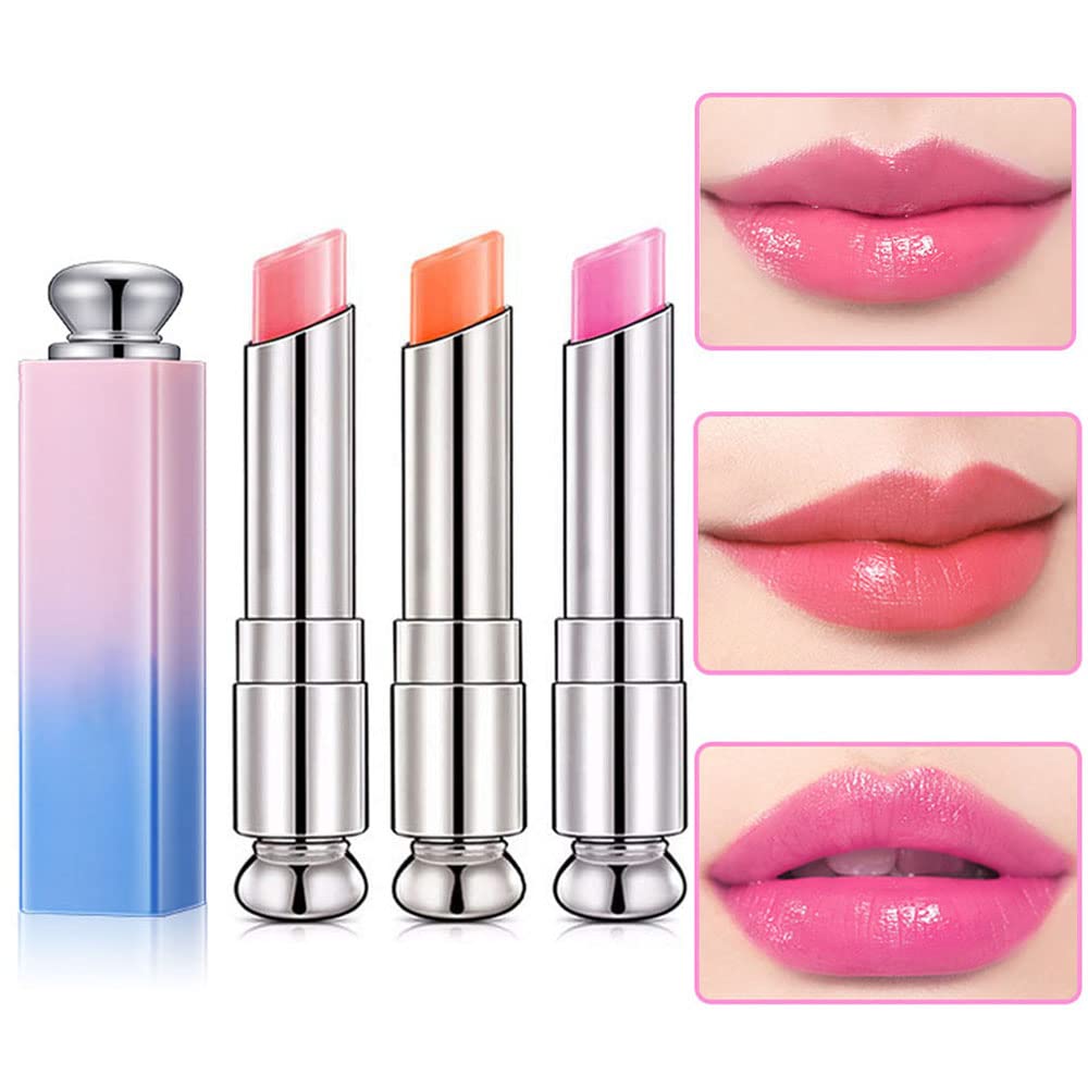 Bingbrush 3 Pcs Color Changing Change Lipstick Lip Balm,Korean Magic Lipstick Color Change Changing Lip Tint Tinted Stain Gloss