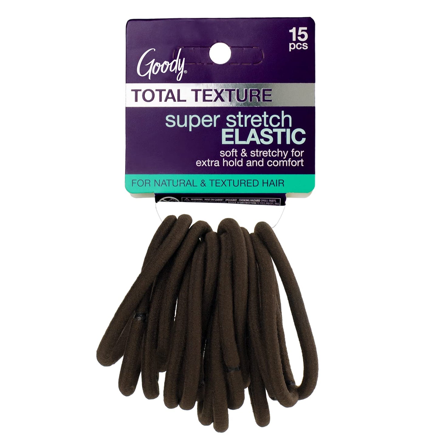 Goody Total Texture Super Stretch Elastics - 15 Count, Brown - Suitable For All Hair Types - Ouchless Pain-Free Hair Accessories