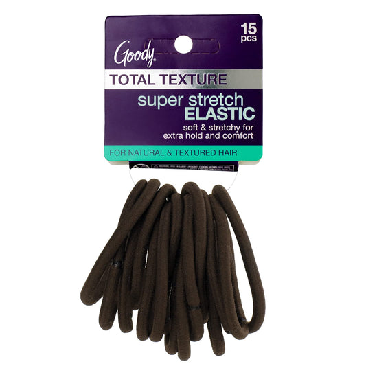 Goody Total Texture Super Stretch Elastics - 15 Count, Brown - Suitable For All Hair Types - Ouchless Pain-Free Hair Accessories
