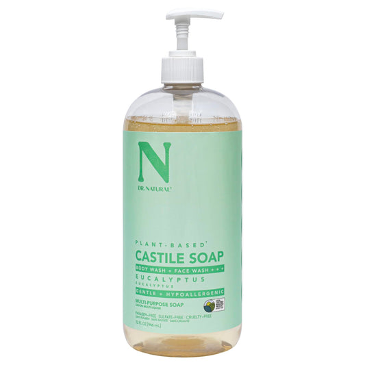 Dr. Natural Castile Liquid Soap, Eucalyptus, 32 Oz - Plant-Based - Made With Organic Shea Butter - Rich In Coconut And Olive Oil