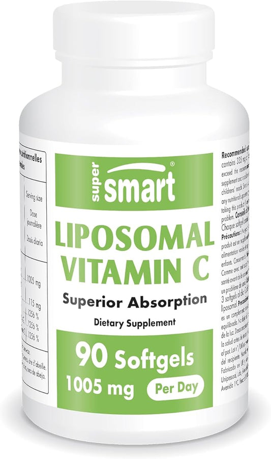 Supersmart Liposomal Vitamin C 1005mg per Day (High Absorbption) - Patented Vitamin C Supplement - Collagen Production | Non-GMO & Gluten Free - 90 Softgels