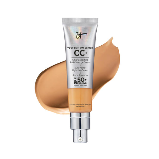 IT Cosmetics Your Skin But Better CC+ Cream, Tan Warm - Color Correcting Cream, Full-Coverage Foundation, Hydrating Serum & SPF 50+ Sunscreen - Natural Finish - 1.08 fl oz