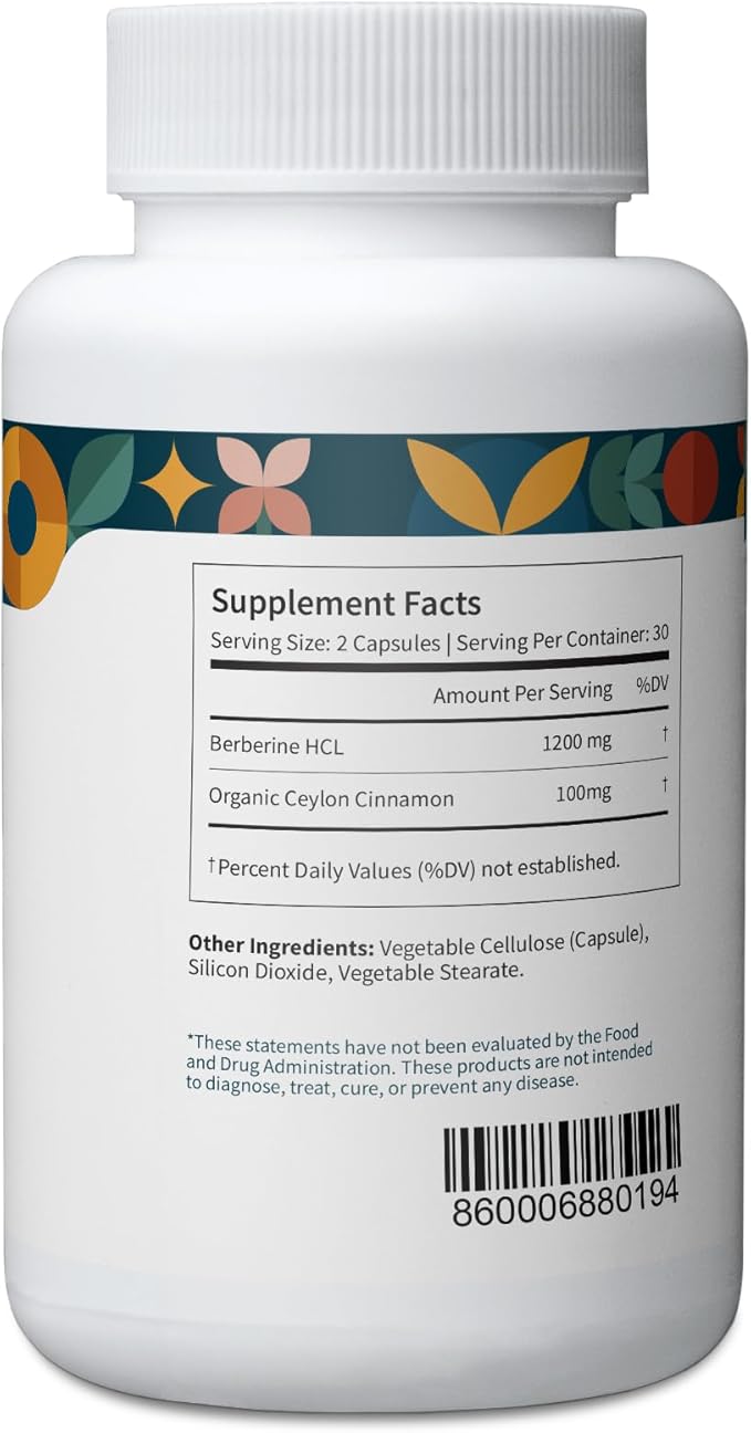 Pattern Wellness Berberine Supplement with Organic Ceylon Cinnamon - Antioxidant Support - Whole Body Health - Healthy Cholesterol Support - USA Manufactured - 60 Non-GMO Capsules