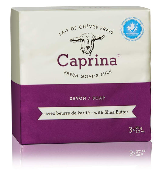 Caprina Fresh Goats Milk Soap Bar, Shea Butter, 3.2 Oz (3 Pack), Cleanses Without Drying, Biodegradable Soap, Moisturizing, Vita