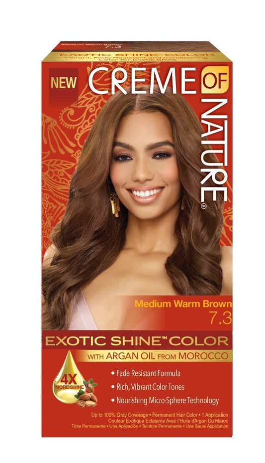 Creme of Nature Exotic Shine Hair Color With Argan Oil from Morocco, 7.3 Medium Warm Brown, 1 Application