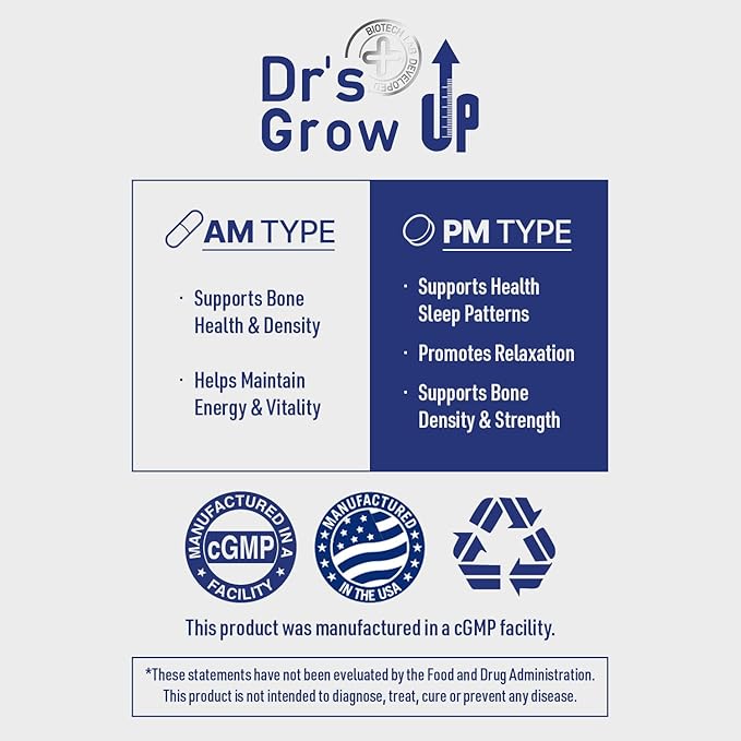 Dr's Grow UP AM & PM - Daily Nutritional Support for Bone & Joint Health - 90 Capsules & 90 Tablets