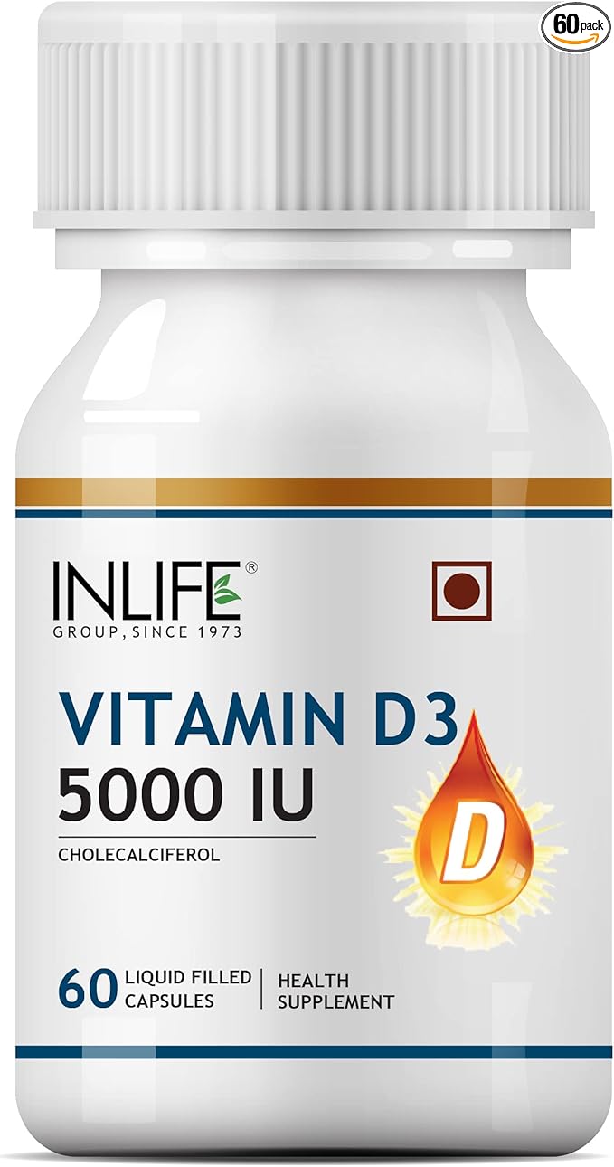 Cholecalciferol Vitamin D3 5000 IU with Coconut Oil for Back Pain Relief, Increased Energy Production, Immune Function, Heart Health, Joints & Muscle Building | Vegan GMP Tested - (60 Count)